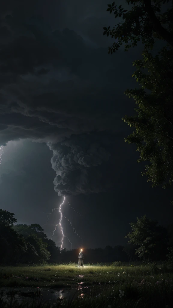 Imagine a forest during a thunderstorm, with lightning bolts illuminating the dark, stormy sky. Delicate flowers are scattered across the forest floor, adding a touch of softness to the dramatic scene. The rain pours down heavily, creating a misty atmosphere as it falls through the dense canopy of trees. The interplay of light and shadow from the lightning highlights the textures of the wet foliage and the delicate petals of the flowers.
Camera settings: f/5.6, ISO 800, 1/250s, 24mm lens.
--ar 16:9 --v 5.2 --c 40 --q 2 --style raw