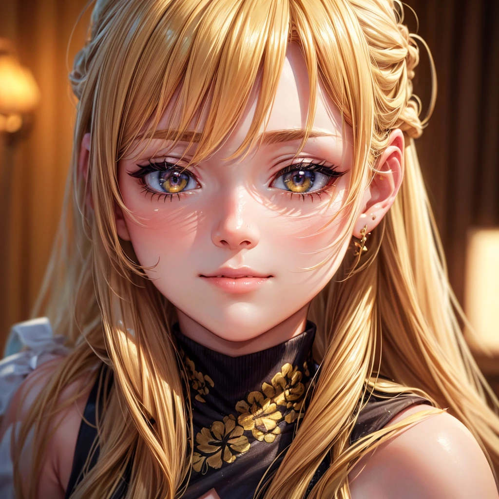 A  with long yellow hair in a ponytail, cute and small, (best quality,4k,8k,highres,masterpiece:1.2),ultra-detailed,(realistic,photorealistic,photo-realistic:1.37),hd,portrait,beautiful detailed eyes,beautiful detailed lips,extremely detailed eyes and face,longeyelashes,young ,adorable,innocent,happy expression,natural daylight,warm lighting,golden hour,vibrant colors