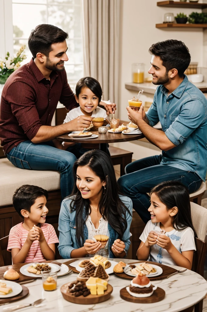 Happy family eating soup in a warm room