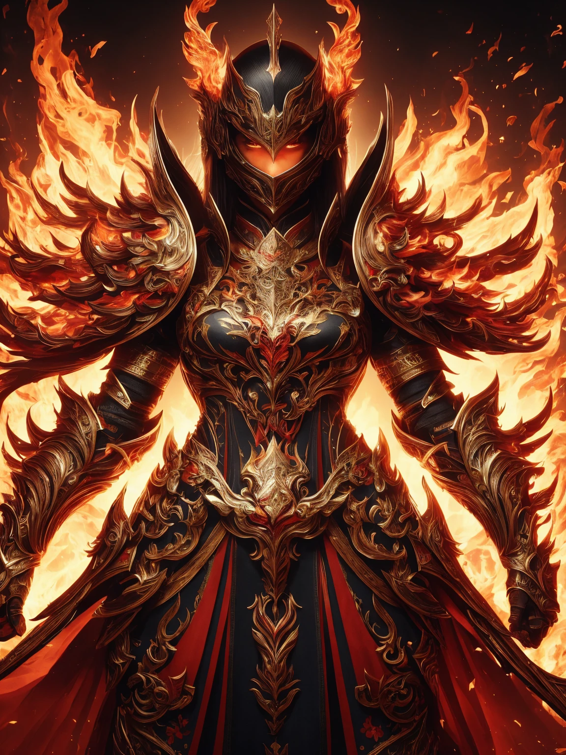 ((Detailed background)), ((Battlefield, group of armies)), (masterpiece, top quality, best quality, official art, beautiful and aesthetic:1.2), (1girl),craft a Hyper-realistic portrayal of a futuristic (1girl1.2), beautiful character donned in intricate armor surrounded by captivating flames, an epic long (sword:1.2), Dynamic pose, Random pose, Dynamic angle, battle stance, Meticulous details capture the intense fusion of tradition and innovation in this visually stunning composition. Trending on Artstation.