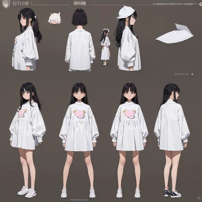 ((masterpiece)),(((highest quality))),(Character design sheet, same characters, front, ~ side, return), figure, 1 girl, hair color, bangs, Hairstyle Fax, eye, Environmental change scene, Hairstyle Fax, Pose Jitai, woman, Shirt Chansey, star, Shartan Betalora, (simple returnground, white returnground: 1.3), --6 --automatic