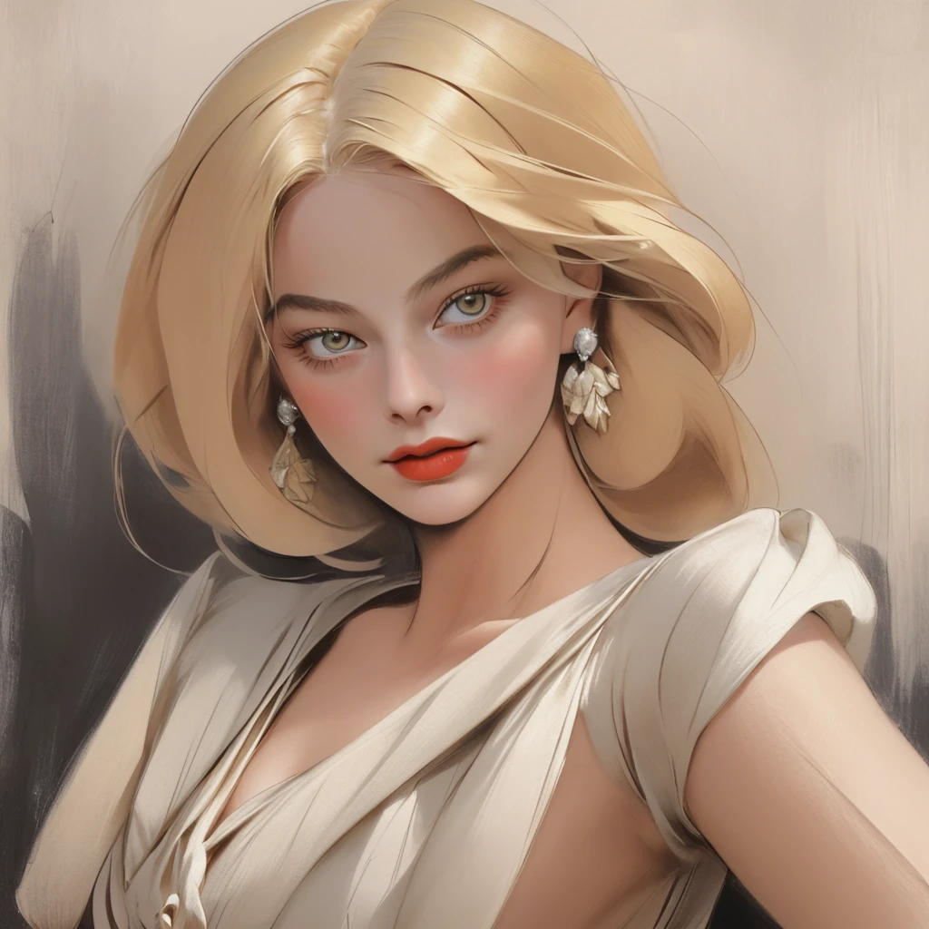1920s American blonde woman, Looks like Margot Robbie, upper body and head, realistic, portrait