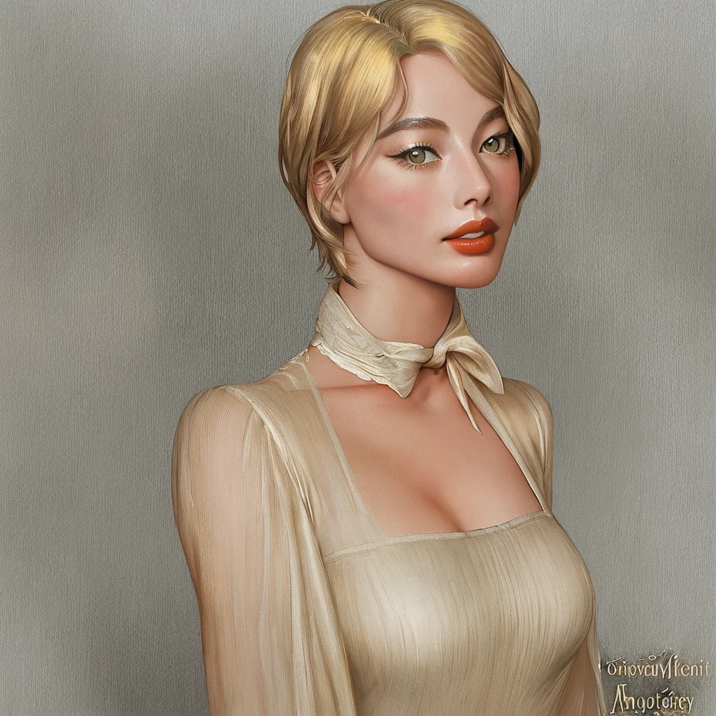 1920s American blonde woman, Looks like Margot Robbie, upper body and head, realistic, portrait