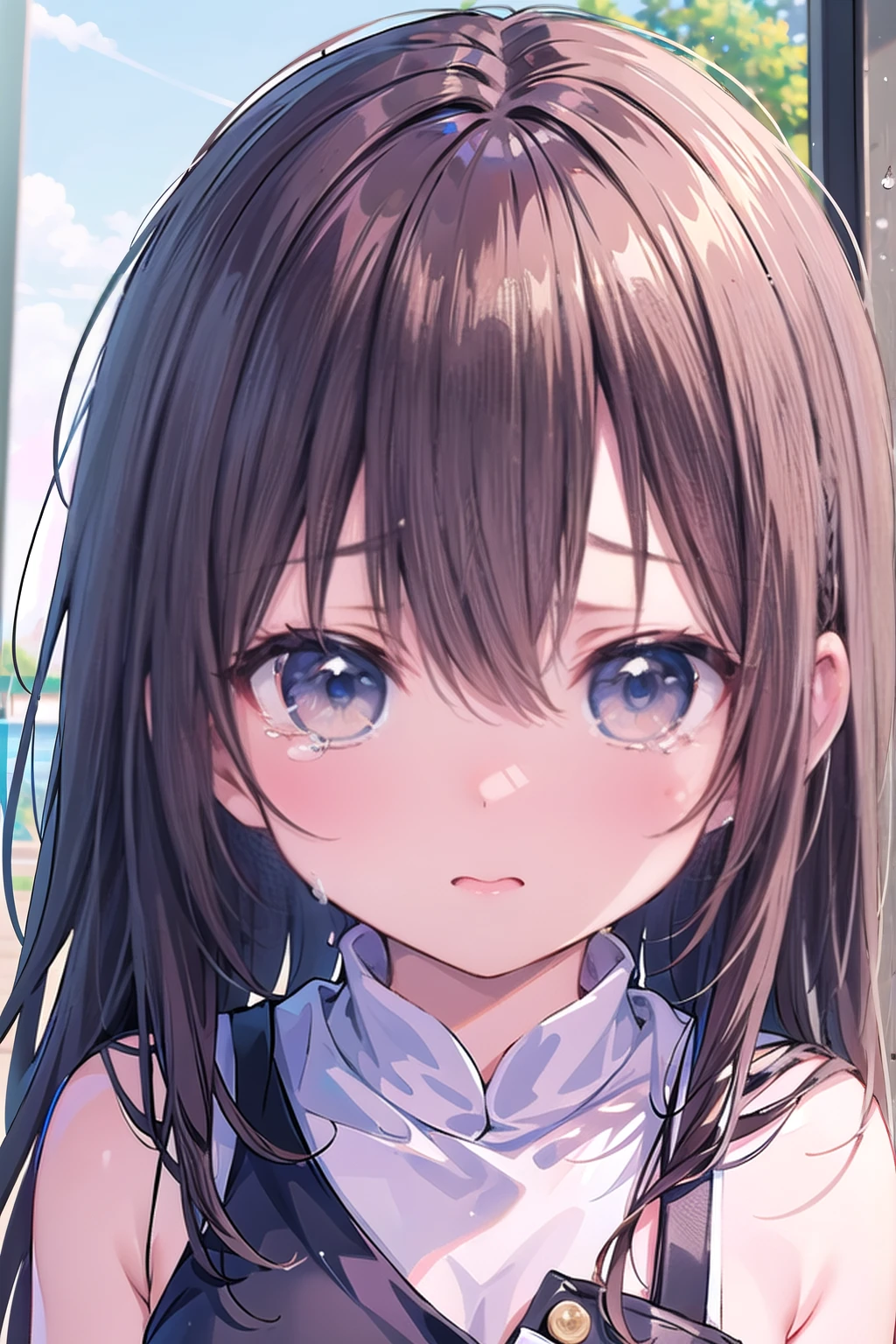 ((Masterpiece, Best Quality, 8k, best quality face, beautiful eyes)), ArnasAtakiyo, solo, frown, blue eyes, detailed background, brown hair, 1boy, male focus, closed mouth, short hair, outside background, blushing, looking at viewer, upper body, cute pose, black hoodie, wet, downpour, (rain:1.2), Wet clothes, Rainclouds ,Rainfall ,Rainy weather, Soaked, see-through, wet hair, wecl, tears<lora:Arnas_Atakiyo_NEW:0.55><lora:wet clothes:0.7>