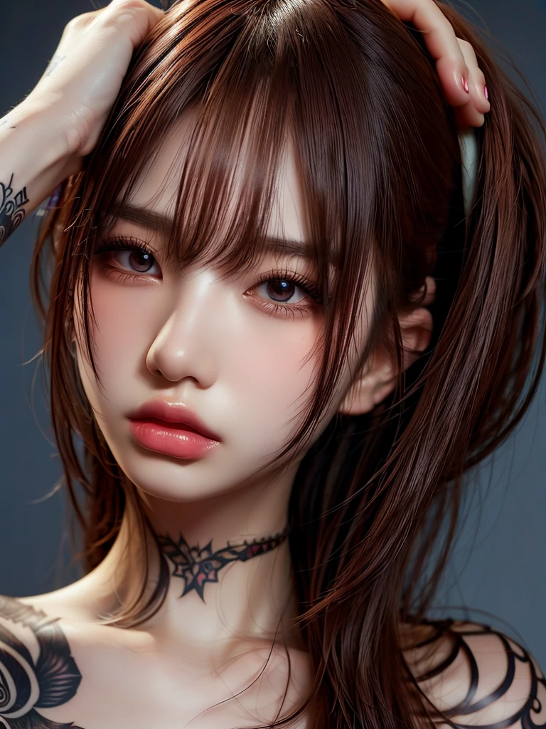 Tattoo Girl, so beautiful, Murderous, Handsome, betrayal, anger, Dark Background, 8k, Dynamic Wallpapers, Very delicate, very dark