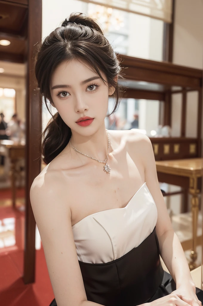 ((((8k))),((Extremely meticulous CG)) ,(wallpaper),16k,((Extremely refined and beautiful)),(((Masterpiece))),(((best qualtiy))),(((Ultra High Resolution))),beautiful light up,Perfect lightning,realistic shaded,(Smooth and flawless skin:1.5),(Extremely exquisite facial details:1.2),(perfect body:1.2),(ultra-detailed),((A beautiful girl,solo)),(small head:1.2),(pale skin:1.3),(short ponytail:1.3),(small face:1.2),(baby face:1.3),(glasses:1.2),(Exquisite makeup:1.2),(red lips:1.2),(parted lips:1.2),(small breasts:1.3),(flat chest:1.2),(cleavage:1.3),((slim,thin)),(disgusted expression:1.5),(crystal necklace:1.2),(strapless
white tank top:1.5),(indoor:1.3),(summer:1.3),(detailed background:1.5),(standing:1.3),(close-up of face:1.3),(from front:1.3),(day scene:1.5),(In a luxurious Hall:1.5),(bright and vivid colors:1.3),(surrounded by crowded crowds:1.3),Exchange, stock, trading floor, bustling, vibrant, large open space, polished floor, high ceilings, monitors, real-time market data, phones ringing, traders talking, efficient operation, trading desks, brokers booths, senior staff offices, equipped computers, telephones, raised platform, pit, brokers, dealers, activity, hushed tones, personnel, roles, responsibilities, traders, suits, monitoring screens, market movements, brokers, negotiation, clients, dealers, execution, efficiently effectively, organized space, buying selling stocks