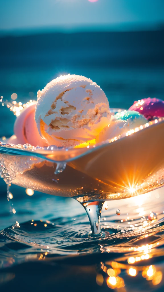 Official Art,8k wallpaper,colorful,Energetic,Details,Photography,Details,real,Summer Dream,Ice cream in the sun,Dreamy lighting,The scattered water drops sparkle in the sun,HD,Details,Best quality,