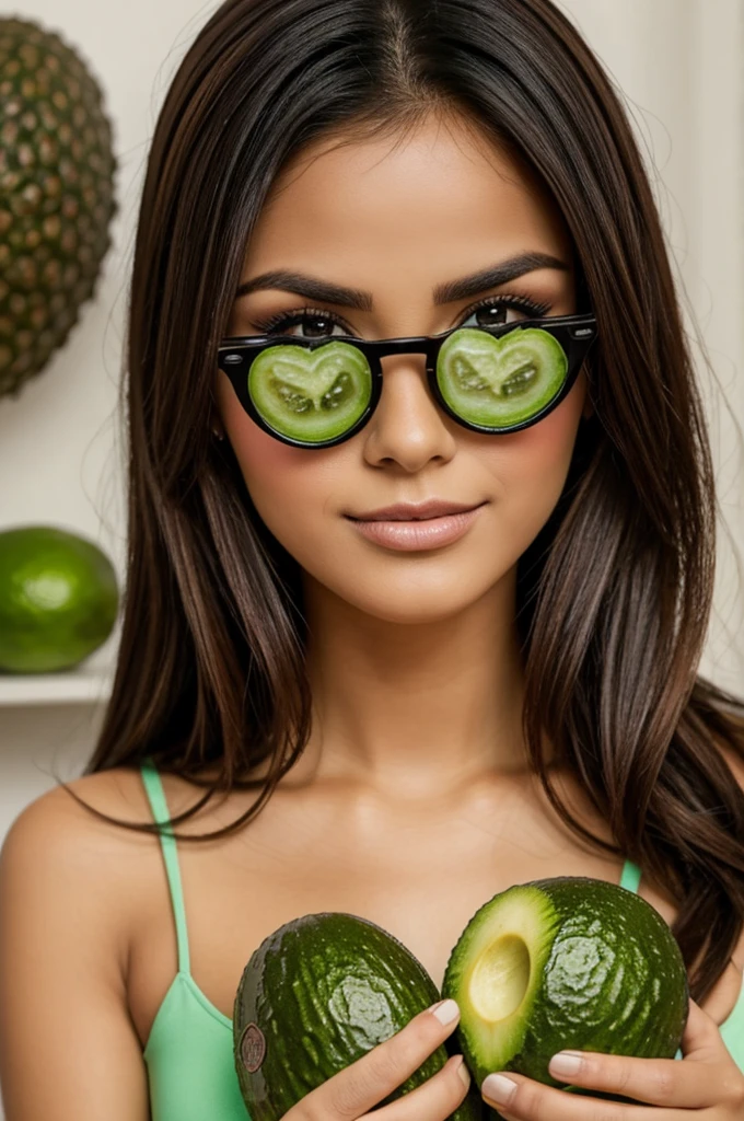 Aguacate con coleta alata enamorada de un aguacate con lentes