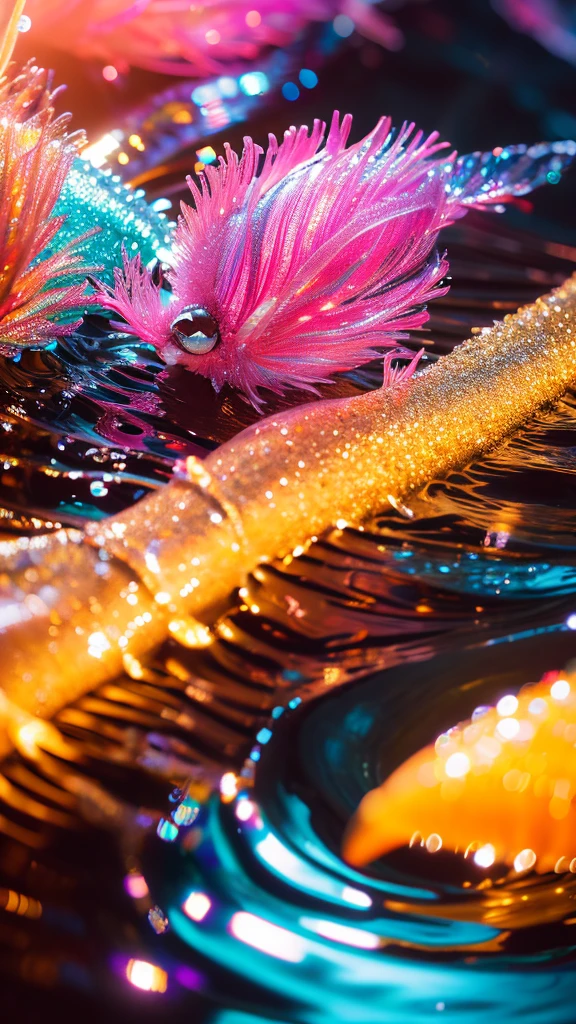 Official Art,8k wallpaper,colorful,Energetic,Details,Photography,Details,real,Summer Dream,Small fish in the stream,Dreamy lighting,The scattered water drops sparkle in the sun,HD,Details,Best quality