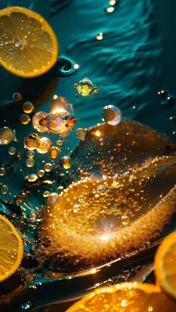Official Art,8k wallpaper,colorful,Energetic,Details,Photography,Details,real,Summer Dream,Small fish in the stream,Dreamy lighting,The scattered water drops sparkle in the sun,HD,Details,Best quality