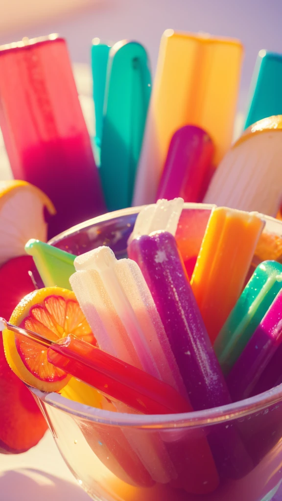 Official Art,8k wallpaper,colorful,Energetic,Details,Photography,Details,real,Summer Dream,Popsicles in the sun,Dreamy lighting,HD,Details,Best quality,