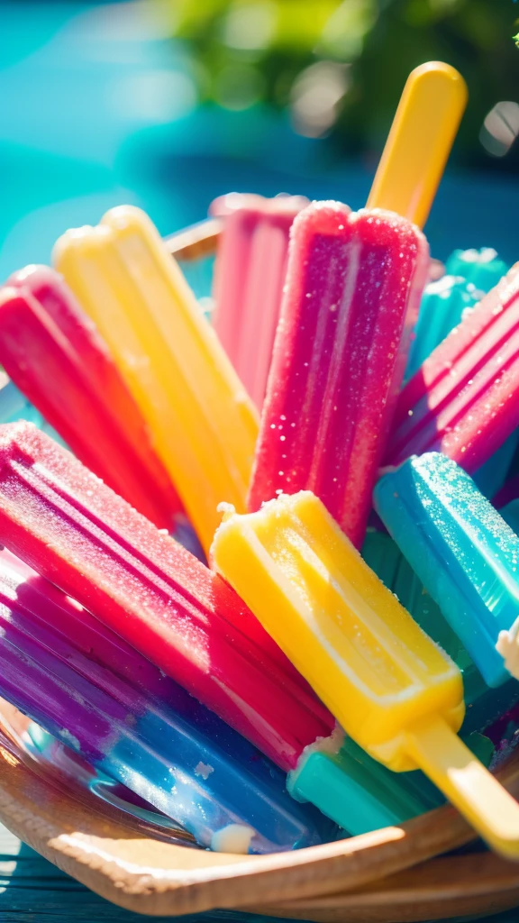 Official Art，8k wallpaper，colorful，Energetic，Details，Photography，Details，real，Summer Dream，Popsicles in the sun，Dreamy lighting，HD，Details，Best quality，