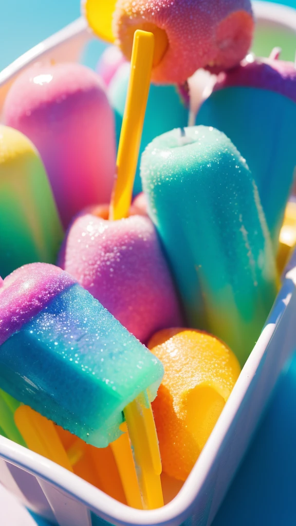 Official Art，8k wallpaper，colorful，Energetic，Details，Photography，Details，real，Summer Dream，Popsicles in the sun，Dreamy lighting，HD，Details，Best quality，