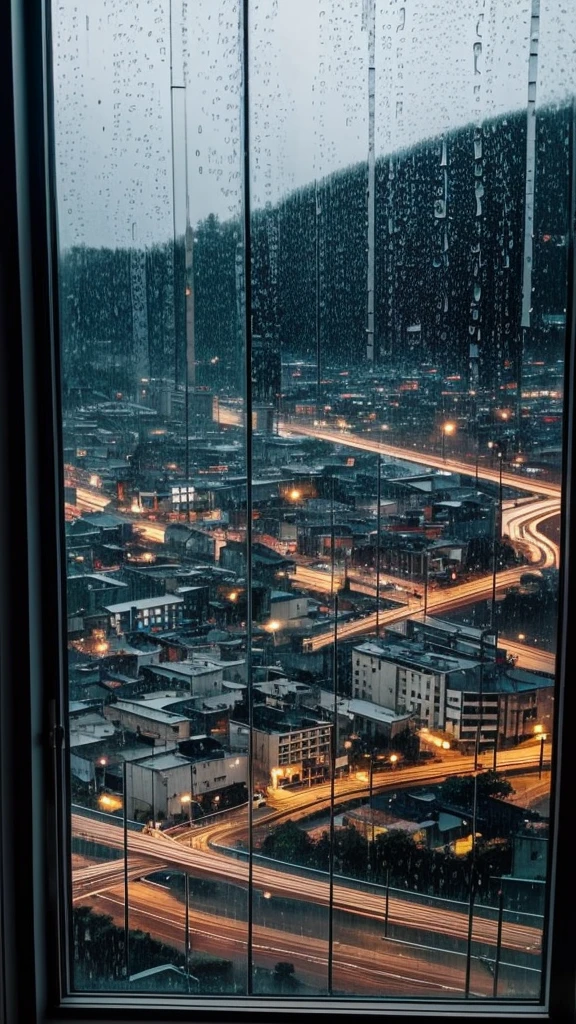 Night view from the window Rainy weather