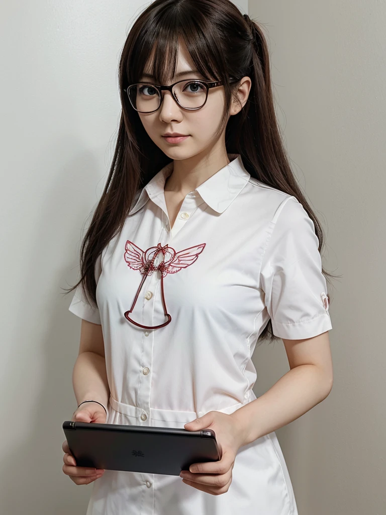 anime girl with glasses holding a tablet computer in her hands, an anime drawing inspired by Ayami Kojima, pixiv, serial art, with glasses, as an anime character, anime moe artstyle, an anime girl, digital anime illustration, anime visual of a cute girl, spectacled, (anime girl), marin kitagawa fanart, !!wearing glasses!!
