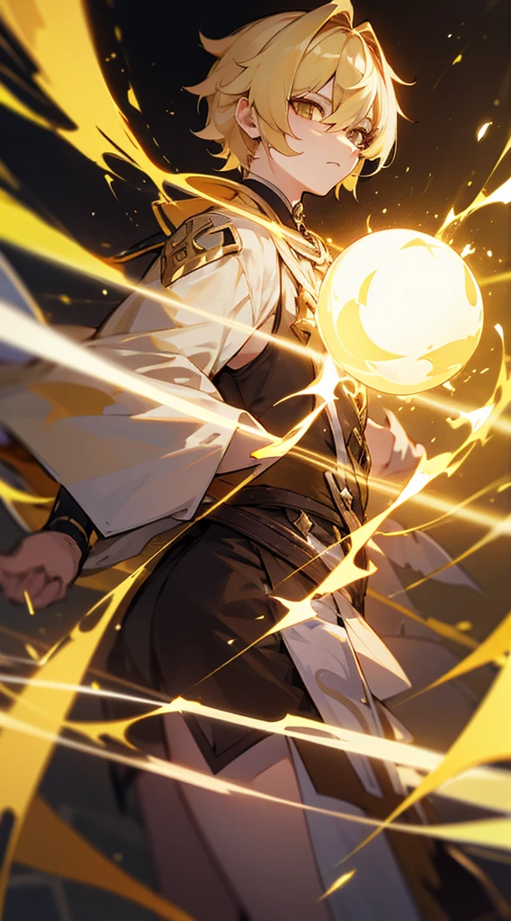 Aether Genshin Impact. Blonde hair. Short hair. Golden eyws