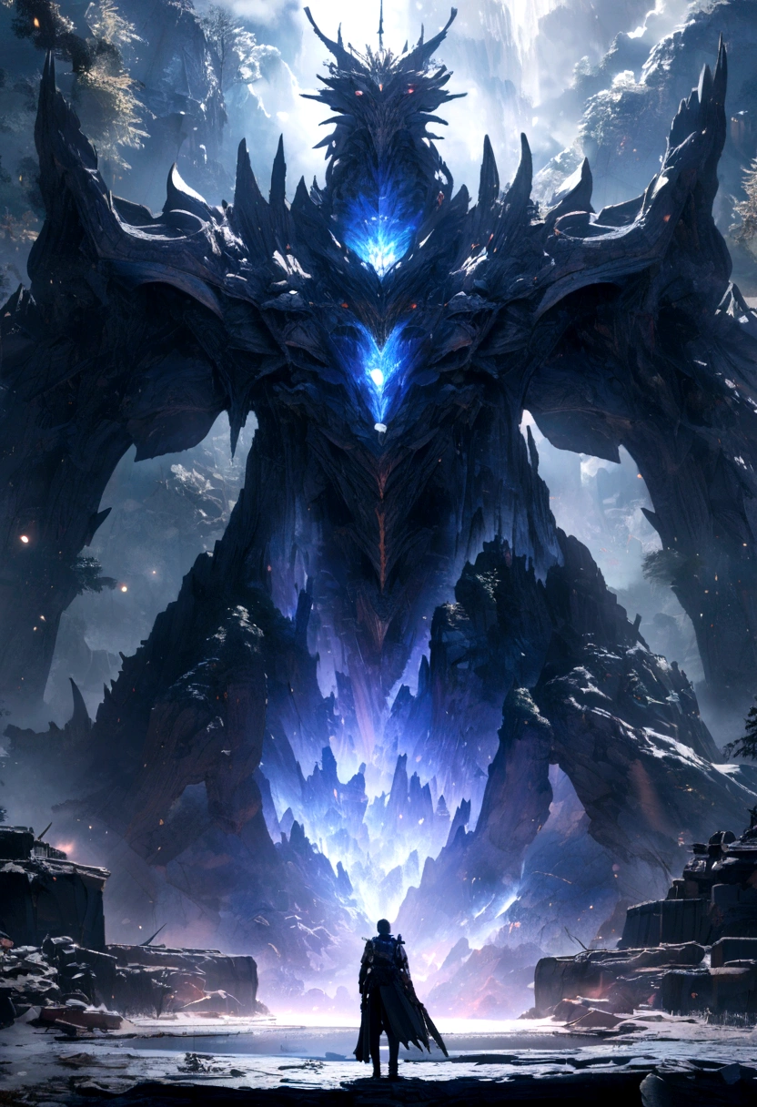 Fantasy World Dragon,Emits a blue-violet light,Glow effect,night,Medium shot scenes,Like the whole body, Highly detailed surreal VFX,OC Rendering,Shot at 70mm - AR