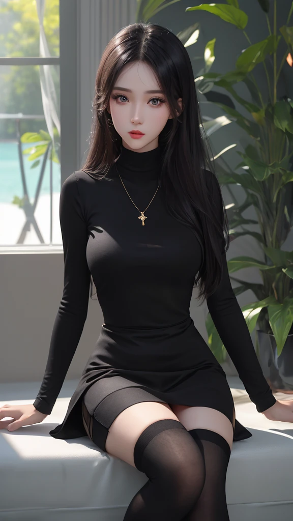 Movie photos。35mm Photo,film,major,4k,Very detailed,((whole body)),Clear face,Pretty face,8K,masterpiece,original photo,Best quality,detail:1.2,Reality,detail,Very detailedED,CG,Unite,wallpaper,Depth of Field,illumination,lens flare,Ray Tracing,(Very beautiful face,Beautiful lips,beautiful eyes),complex,Detailed face,1 Girl,(very slim body:1.3),Black over-the-knee socks