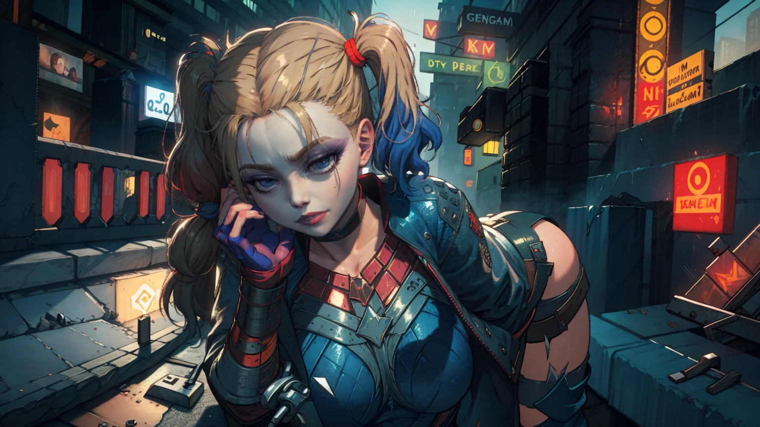 Harley Quinn, cyberpunk, gotham city, dc comics
