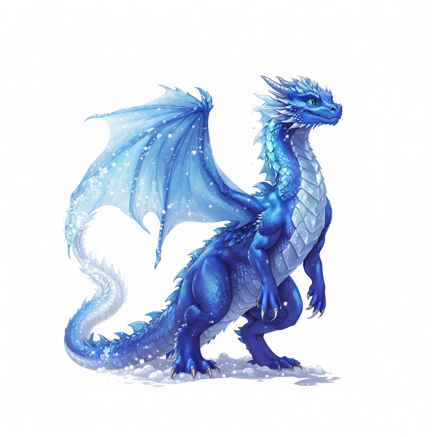 there is a blue Dragon with a white tail anD a blue tail, blue scaleD Dragon, blue Dragon, a cute little blue Dragon, frost Dragon, crystal Dragon, furry fluffy iriDescent Dragon, but as an anthropomorphic Dragon, water Dragon, Blue scales. Playing in the snow, D&D commision art Dragon, anthro Dragon art