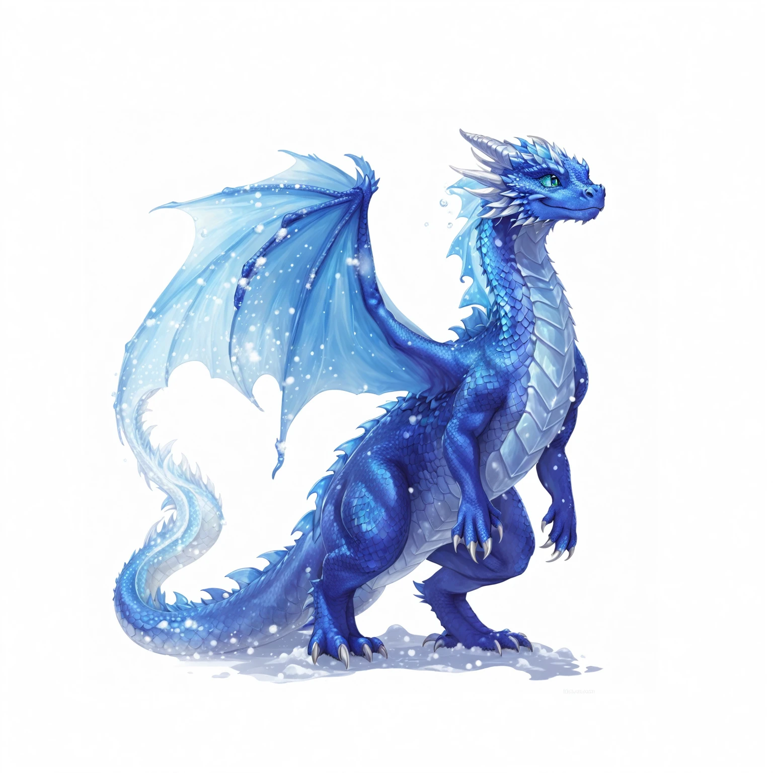 there is a blue Dragon with a white tail anD a blue tail, blue scaleD Dragon, blue Dragon, a cute little blue Dragon, frost Dragon, crystal Dragon, furry fluffy iriDescent Dragon, but as an anthropomorphic Dragon, water Dragon, Blue scales. Playing in the snow, D&D commision art Dragon, anthro Dragon art