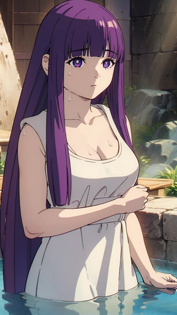 (best quality:1.3), Saori Kido, (white dress), busty, wet dress, semitransparent dress, nipples, NSFW, seductive, sexy, curvy body, flashing tits,  (ruined Roman temple)