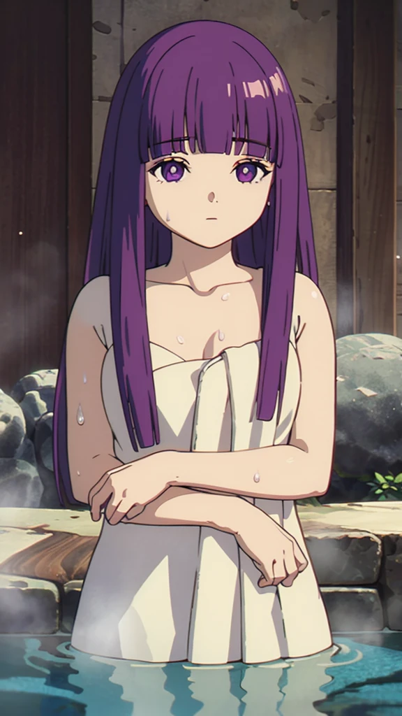 1girl, fern, long hair, hair ornaments, naked wet, towel, bathing, hot spring, upper body, looking at viewer, ((masterpiece)), (extremely detailed CG unity 8k wallpaper), best quality, cinematic lighting, detailed background, beautiful detailed eyes, bright pupils, (an extremely delicate and beautiful), (Beautiful and detailed eye description), ultra-detailed