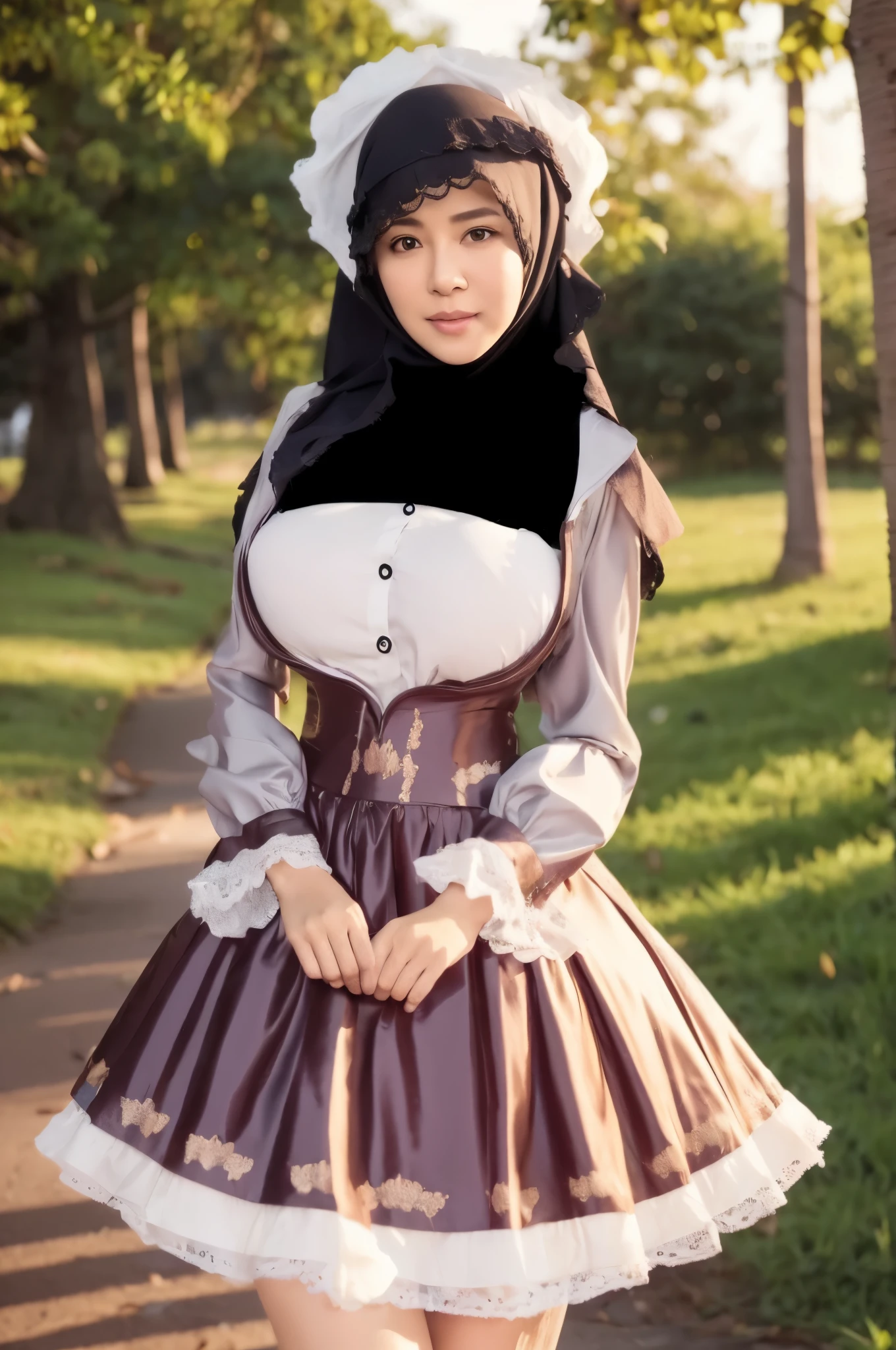 50 years Old, Hijab Indonesian mature woman, Big Tits : 66.9, Gamis, Breast out from her clothes : 1.9, at doctor office, Dark light, at Nighttime
