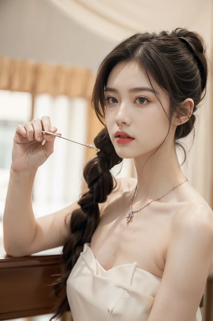 ((((8k))),((Extremely meticulous CG)) ,(wallpaper),16k,((Extremely refined and beautiful)),(((Masterpiece))),(((best qualtiy))),(((Ultra High Resolution))),beautiful light up,Perfect lightning,realistic shaded,(Smooth and flawless skin:1.5),(Extremely exquisite facial details:1.2),(perfect body:1.2),(ultra-detailed),((A beautiful girl,solo)),(small head:1.2),(pale skin:1.3),(short ponytail:1.3),(small face:1.2),(baby face:1.3),(glasses:1.2),(Exquisite makeup:1.2),(red lips:1.2),(parted lips:1.2),(small breasts:1.3),(flat chest:1.2),(cleavage:1.3),((slim,thin)),(disgusted expression:1.5),(crystal necklace:1.2),(strapless
white tank top:1.5),(indoor:1.3),(summer:1.3),(detailed background:1.5),(standing:1.3),(close-up of face:1.3),(from front:1.3),(day scene:1.5),(In a luxurious Hall:1.5),(bright and vivid colors:1.3),(surrounded by crowded crowds:1.3),Exchange, stock, trading floor, bustling, vibrant, large open space, polished floor, high ceilings, monitors, real-time market data, phones ringing, traders talking, efficient operation, trading desks, brokers booths, senior staff offices, equipped computers, telephones, raised platform, pit, brokers, dealers, activity, hushed tones, personnel, roles, responsibilities, traders, suits, monitoring screens, market movements, brokers, negotiation, clients, dealers, execution, efficiently effectively, organized space, buying selling stocks