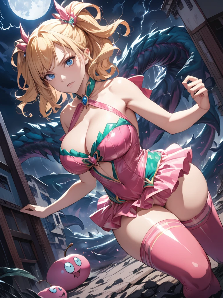detailed illustration (side view),dynamic angle, ultra-detailed, illustration, clean line art, shading, anime, detailed eyes, detailed face, beautiful face, dramatic lighting, detailed illustration, dynamic angle, ultra-detailed, illustration, sensual face, gorgeous face, tired look on face, annoyed look on face, in front of a rundown building, dead kaiju monster on ground in background,
Magic Girl, woman in her late 30’s, milf, milf in a magic girl costume, pastel pink dress, thick, blue eyes, blonde hair, pear shaped body, big ass, perky but somewhat sagging breasts, magical sailor girl costume, clothes too small, magical effects, magical sparkling, wide hips, leotard, short skirt, thigh high socks, arm stockings, thunder thighs, bottom heavy body, covered in slime, fighting scary monster.