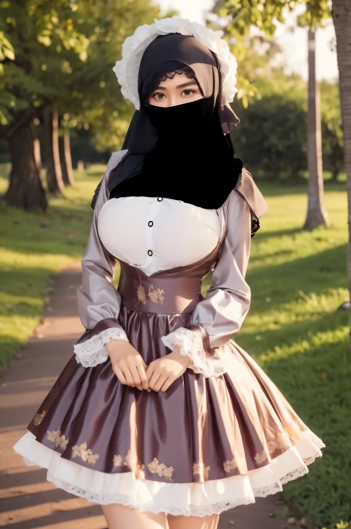 50 years Old, Hijab Indonesian mature woman, Big Tits : 66.9, Gamis, Breast out from her clothes : 1.9, at doctor office, Dark light, at Nighttime