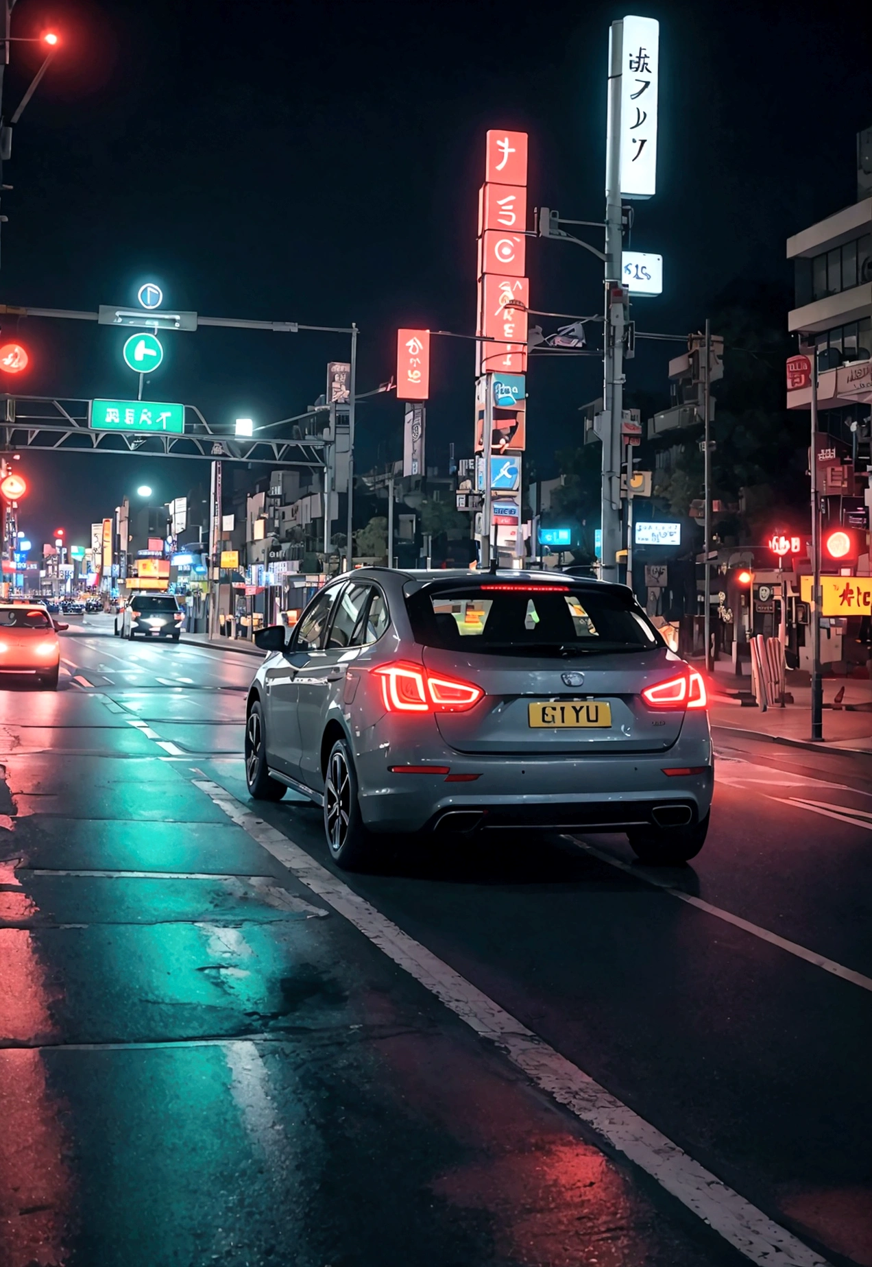 city road，Neon，car，Roadside，unmanned