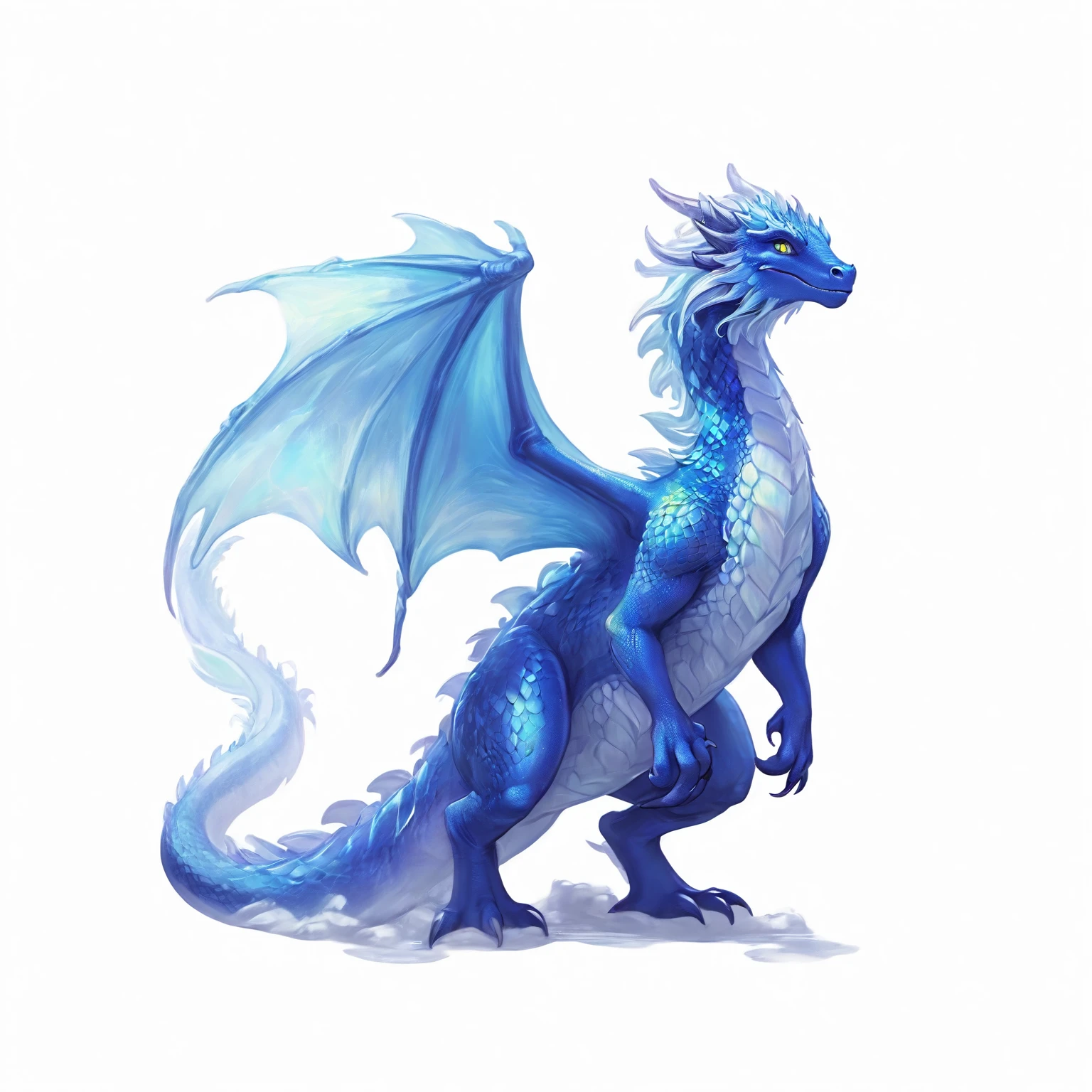 there is a blue Dragon with a white tail anD a blue tail, blue scaleD Dragon, blue Dragon, a cute little blue Dragon, frost Dragon, crystal Dragon, furry fluffy iriDescent Dragon, but as an anthropomorphic Dragon, water Dragon, Blue scales. 