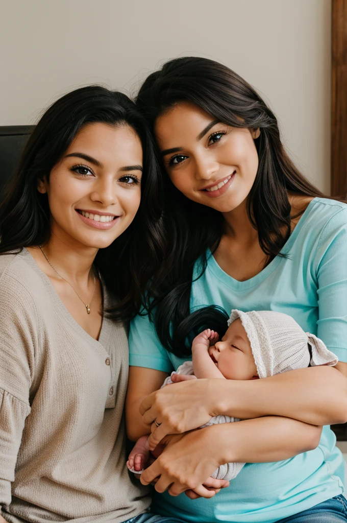 A couple holding a baby
