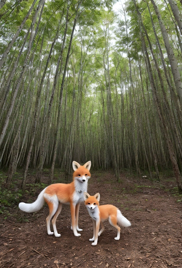 Translucent fox、looking at the camera、The background is a forest、Shooting from a distance