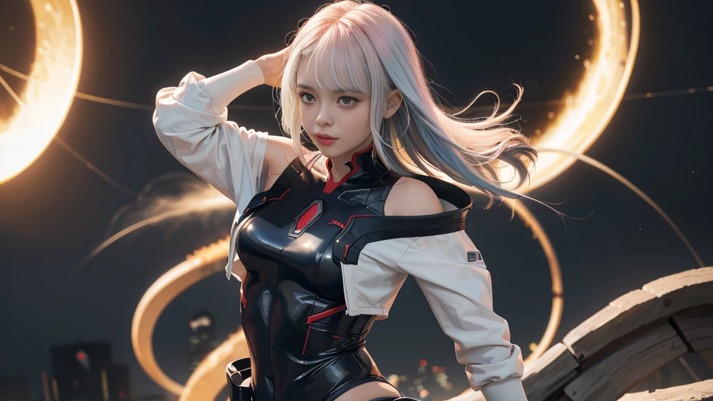 4k, realista, charismatic, muito detalhado, There's a girl in heaven, vestired in a super girl costume, she is a super girl, superhero theme, cabelo curto loiro, rabo de cavalo, 20 anos, corpo todo, (detalhe nos olhos), (detalhe no rosto), incrivelmente bonito, olhos azuis, corar, inventar, batom vermelho, mini-saia, (quadris largos), (coxas grossas), Seios pequenos, vestir,, Pose sedutora, (figura de ampulheta extrema), afinar, esbelto, saia branca, botas, camiseta apertada SEXY PAPEL DE PAREDE PC