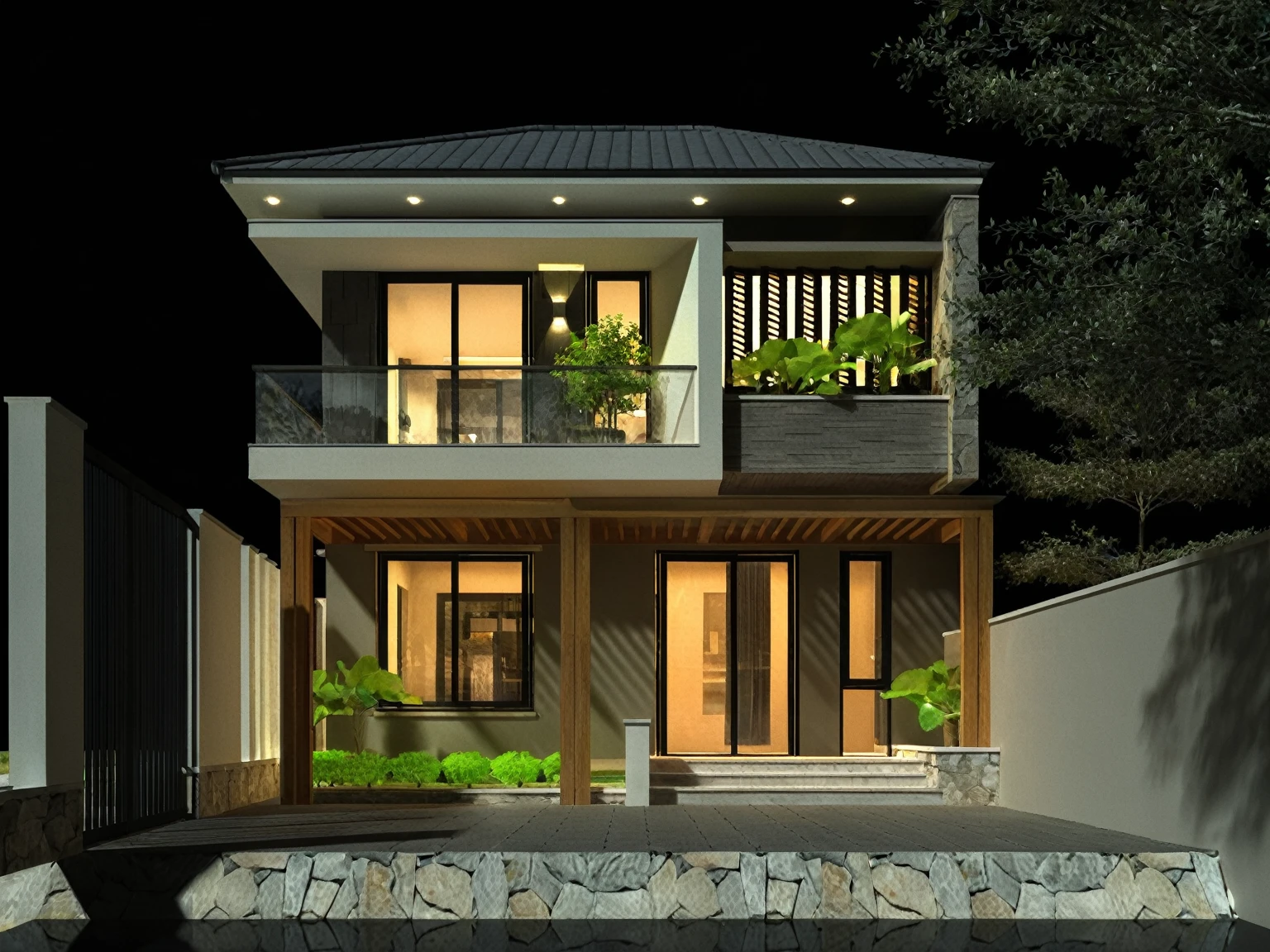 Raw photo, Masterpiece, high quality, best quality, authentic, super detail,
exterior, outdoors, Tuonghoagio, house, modern stytle, on the street, wind flower wall, glass windows, GRAY STONE wall, GRAY metal gate, metal railing, house style modern on the street
road, pavement, grass, trees, sky, cloud, daylight