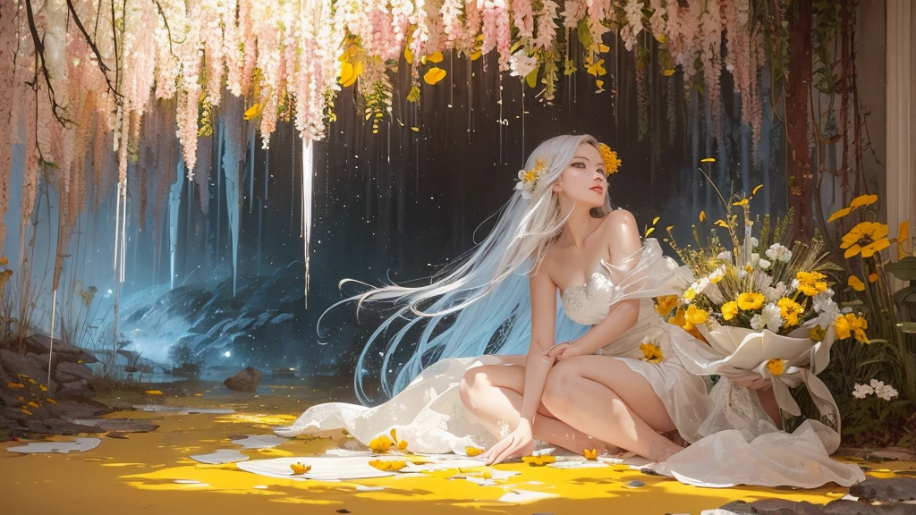 One wearing a white dress、Arafad image of woman wearing white hat, Jellyfish Priestess, Complex and gorgeous anime CGI style, Jellyfish Miko, Popular topics on cgstation, guweiz, Close-up fantasy of water magic, Anime girl walking on water, guweiz style artwork, jelly fish dancing, ethereal fantasy, victorian era,jellyfish elements