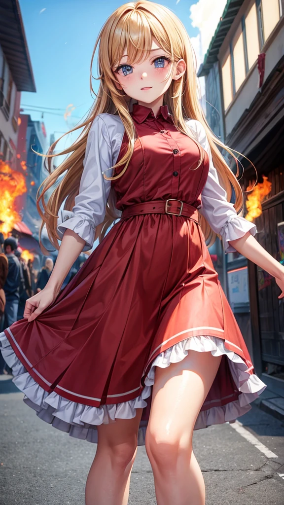 slavian girl anime fire on background