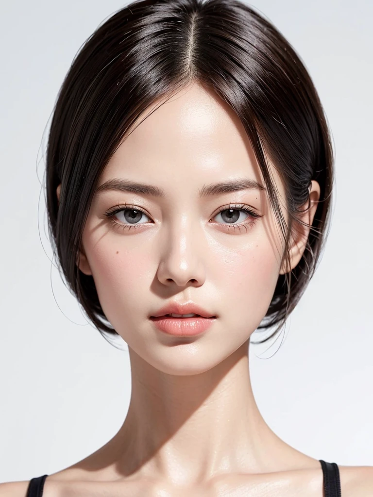((highest quality)), ((masterpiece)), (detailed), One girl,White background,Short Bob,Clear skin,clear,Shooting from a distance,delicate,Beauty salon model,Street Snap