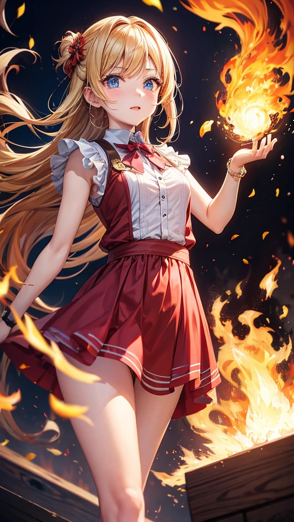 slavian girl anime fire on background