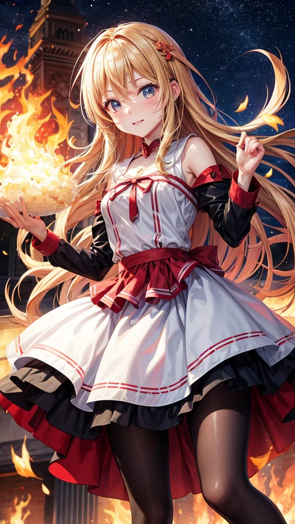 slavian girl anime fire on background