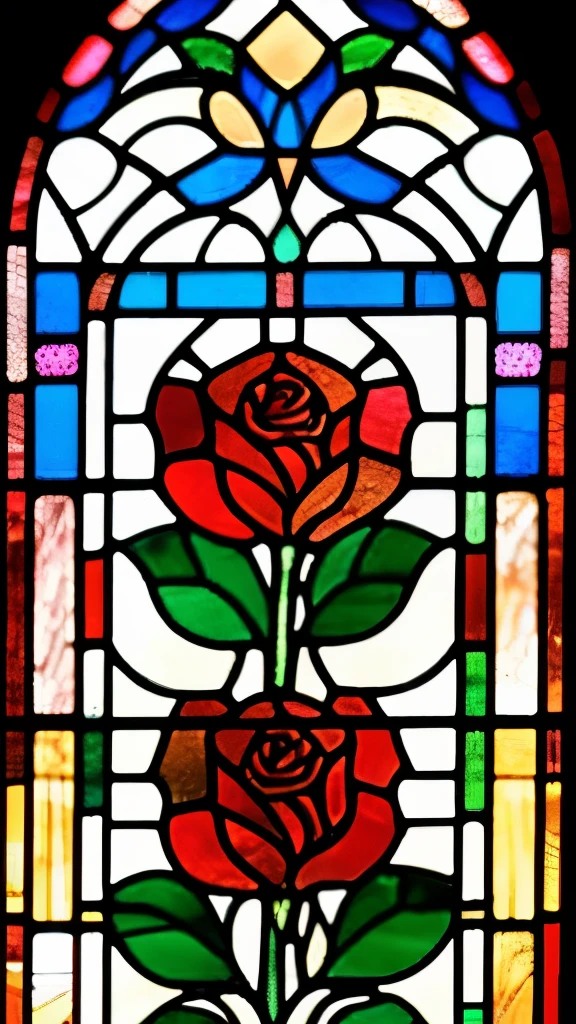 a stained glass window with a rose and leaves in it, an art deco painting by Dechko Uzunov, pinterest, art nouveau, maxim verehin stained glass, stained glass art, translucent roses ornate, stained glass style, stained glass, stain glass, stained glass!!, gothic stained glass style, roses, beautiful glass work, masterpiece stained glass, rosses