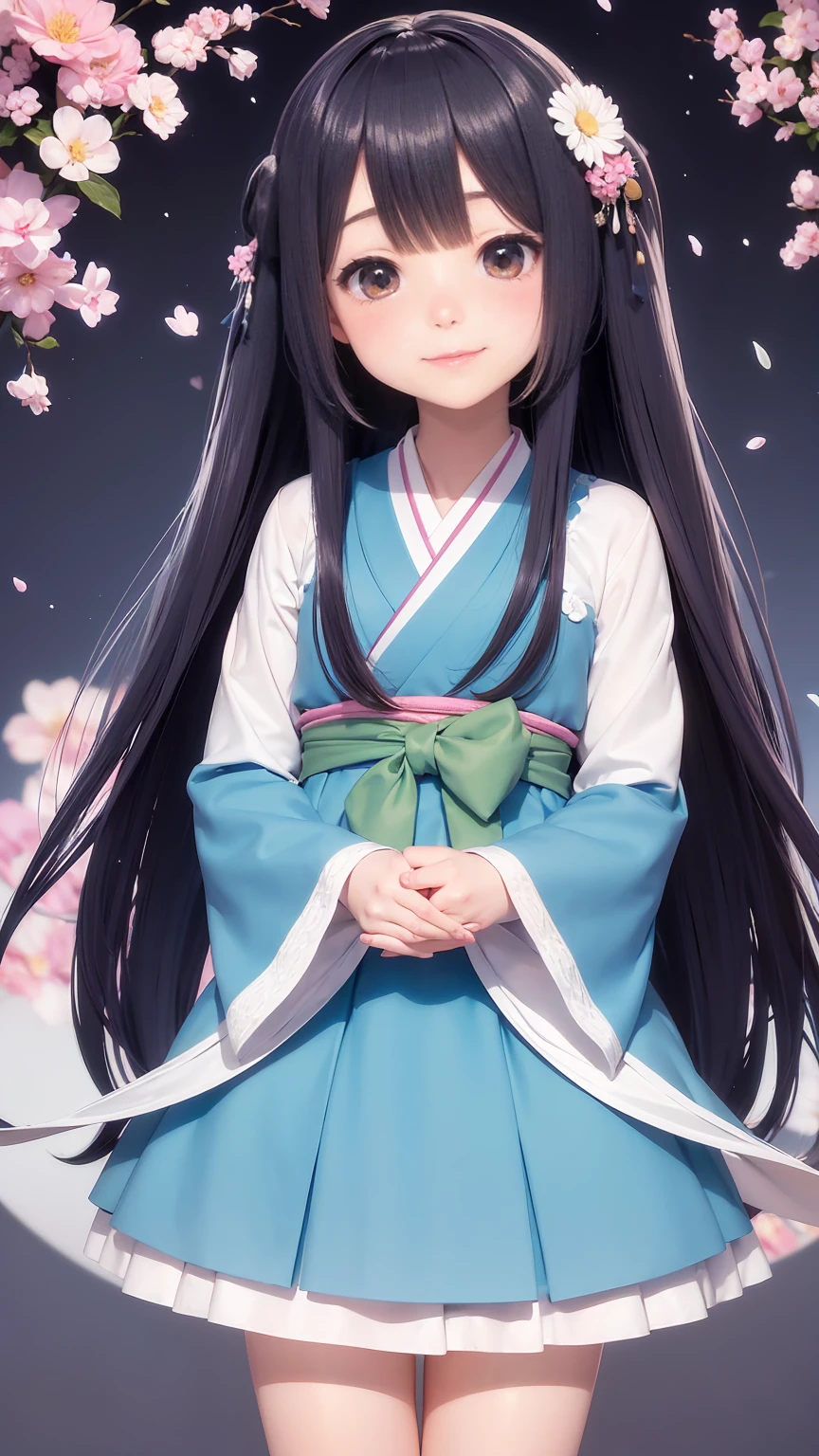 kawaii japanese girl,cute to see,beautiful smile,anime,4k,Flower Background,long hair,Big eyes, 32k,KHD,white balance