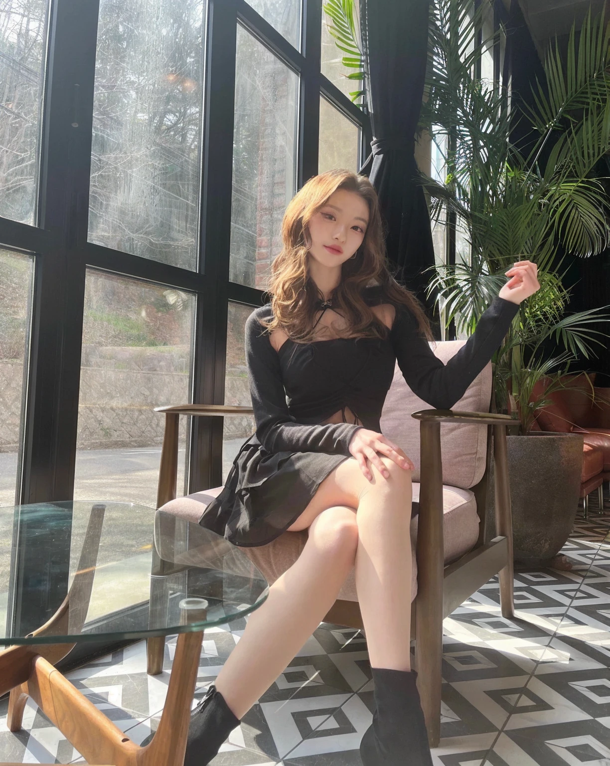 There is a woman sitting on a chair in the room, Cui Xianhua, Beautiful young Korean woman, Beautiful lady, Nam Jae Yeon, Yoon Se-sun, Sun Yunzhu, Korean female fashion models, Dilraba Dilmurat, jinyoung shin, Bae Suzy, Korean Artist, EUR, Natural light as background, Lee Ji-eun