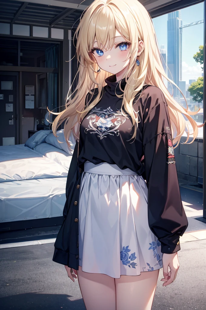1.5, best quality, high quality, High definition, High quality texture, high detail, beautiful detailed, finely detailed, extremely detailed cg, detailed texture, ((ANIME)), 1girl, woman, female, ((casual)), loose clothes, young, blonde hair, long hair, straight hair, hypnotically beautiful, hypnotic eyes, blue eyes, smiling, ((perfection incarnate)), confident, standing tall
