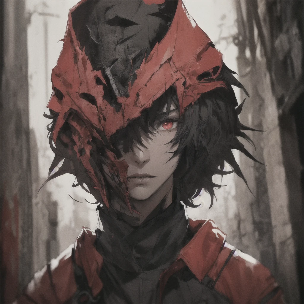 (dark shot: 1.1), epic realistic, 1male, battle scars,  a sleek black jumpsuit, with a cool leather jacket, dark crimson red eyes, short spikey hair, red hood outlaw from dc, black and red color scheme, grunge aesthetics!!! graffiti tag wall background, art by Greg Rutkowski and artgerm, soft cinematic light, Adobe Lightroom, darkroom, HDR, intricate, highly detailed, (depth of field: 1.4), faded, (neutral colors: 1.2), (hdr: 1.4), (muted colors: 1.2), hyper-detail (artstation: 1.4), cinematic, warm light, dramatic light (complex details: 1.1)