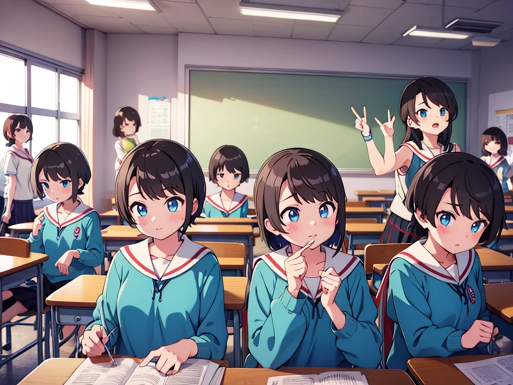 classroom、6 girls、look clearly、popular、be approached、lure、Looking up