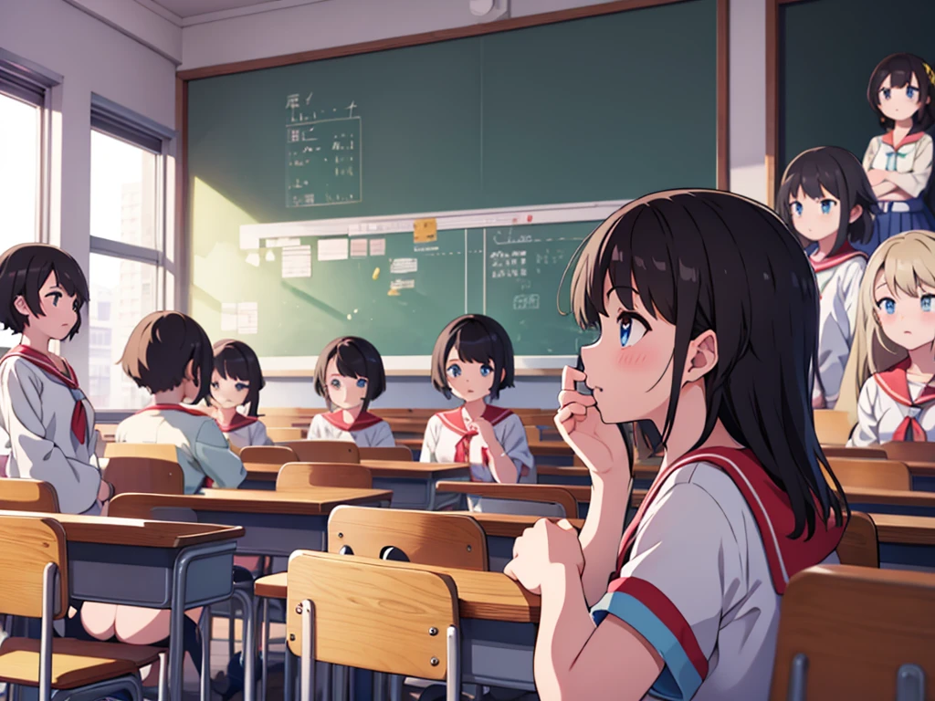 classroom、6 girls、look clearly、popular、be approached、lure、Looking up