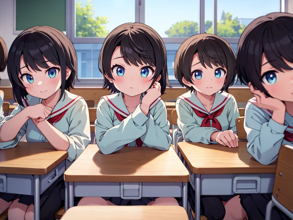 classroom、6 girls、look clearly、popular、be approached、lure、Looking up
